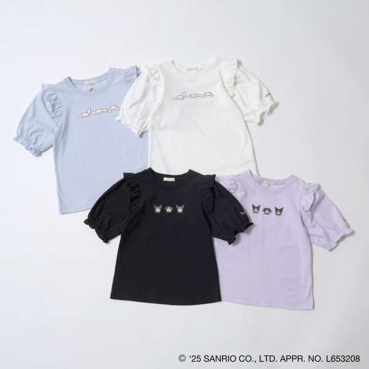 [Sanrio] Soft Cotton Cinnamoroll & Kuromi Assortment Embroidered 5-Sleeve T-Shirt,Off white, medium image number 1