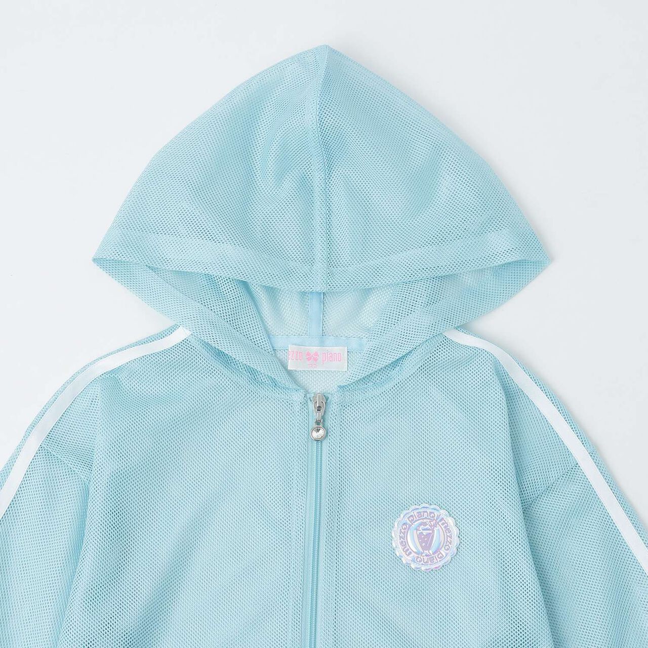Mesh Zip Hoodie & Shoulder-Opening T-Shirt Set,Pearl white, large image number 3