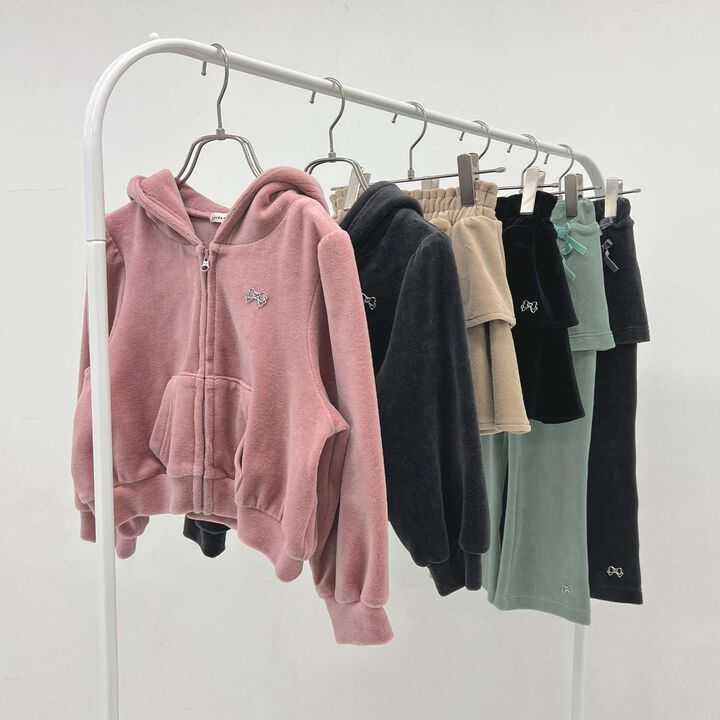 Plush Velour Coordinatable Setup Flared Pants with Skirt,Emerald green, medium image number 17