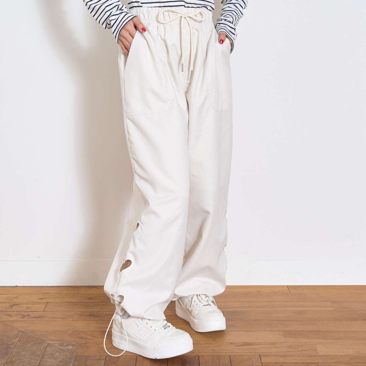 Cut-Out Motif Pants,Black, large image number 2