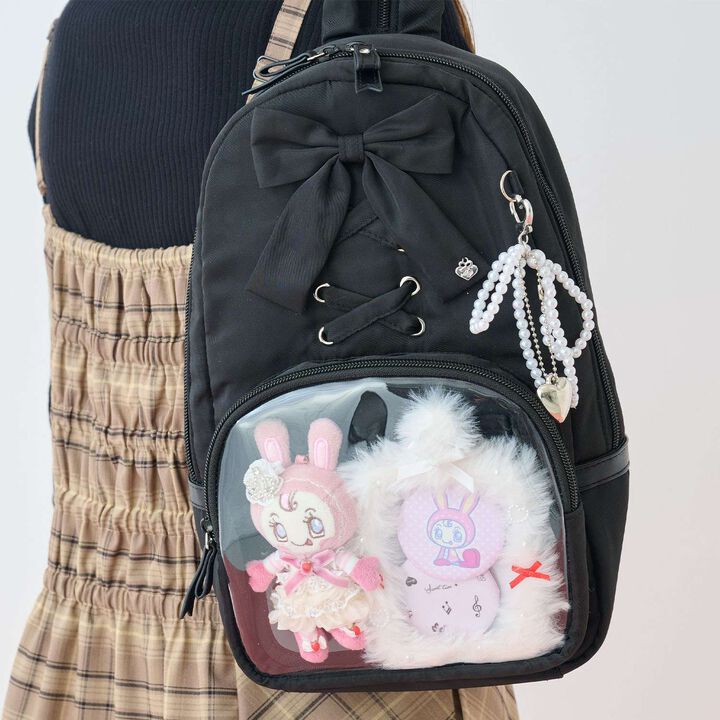 Lace-Up Ribbon Sling Bag,Black, medium image number 0