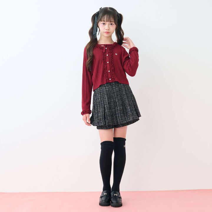 閃光布羅紋布料開襟衫&times;長袖T恤組合,深紅色, medium image number 2