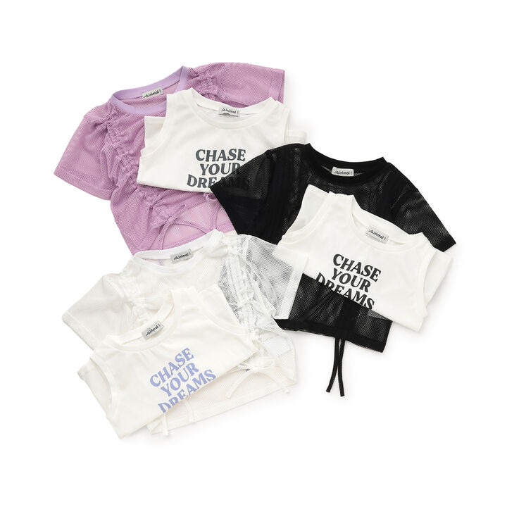 [Inner Lining Included] Mesh Drawstring Short Sleeve T-Shirt,Lavender, medium image number 27