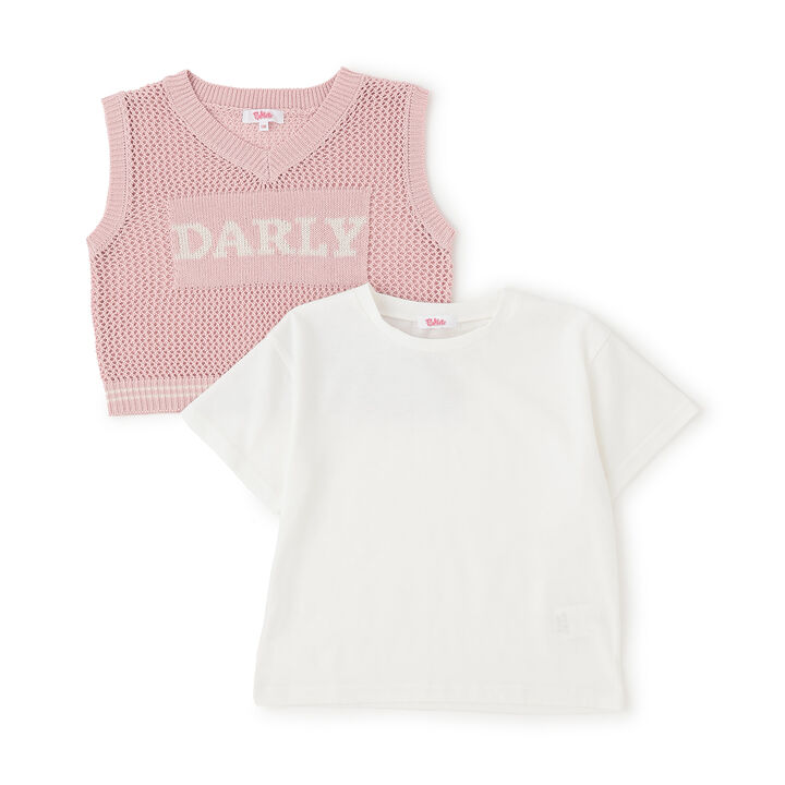 Washable Mesh Knit Vest + Short Sleeve T-Shirt,Sax blue, medium image number 2