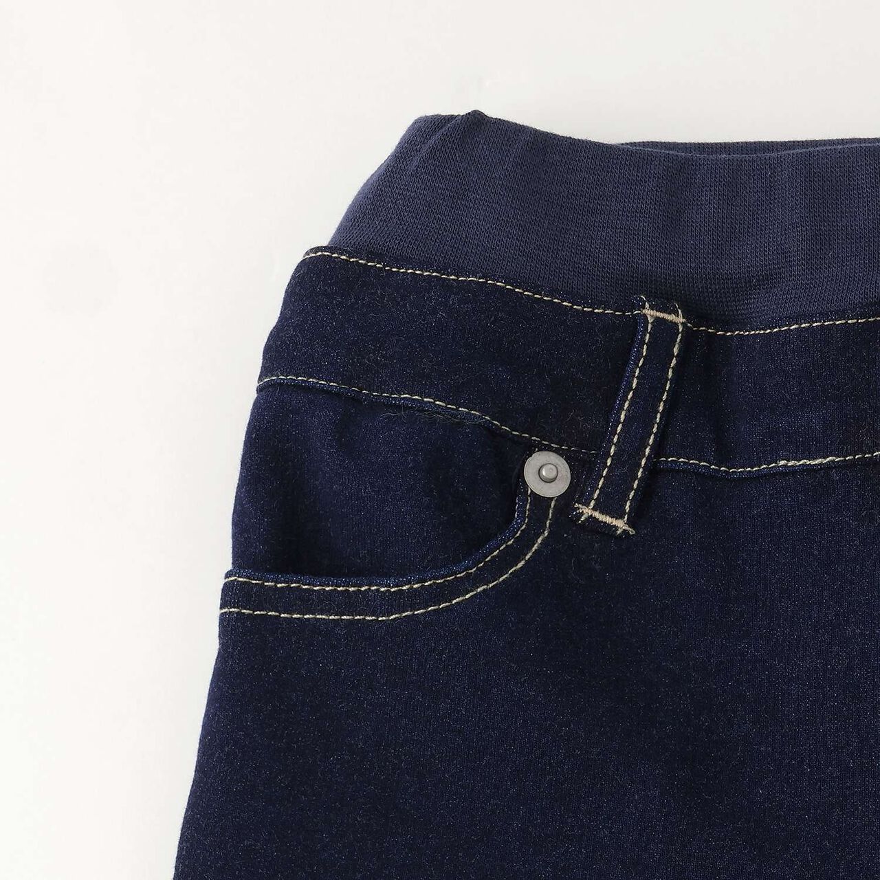 Knit Denim Straight Pants,Navy, large image number 4