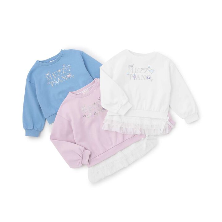 Rhinestone Logo Sweatshirt & Tulle Hem T-Shirt Set,Off white, medium image number 14