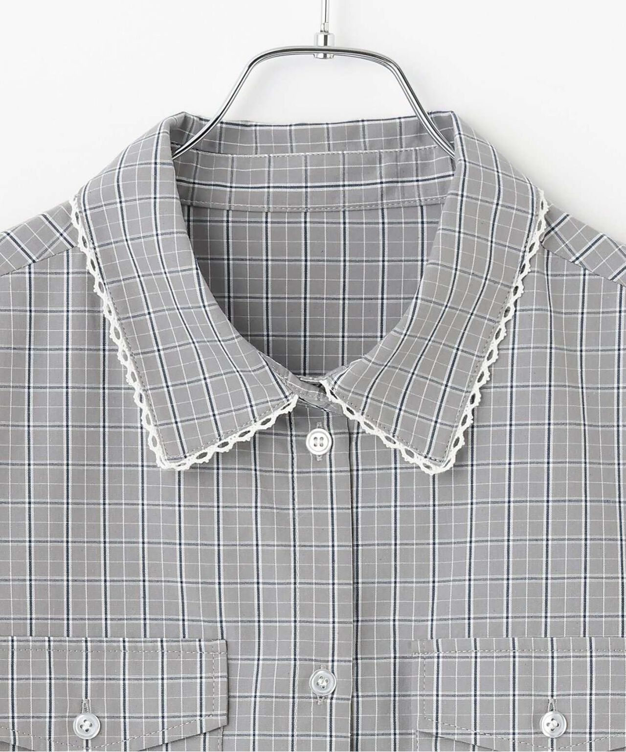 Checkered Shirt with Logo Plate [Korean Fashion],Gray, large image number 9