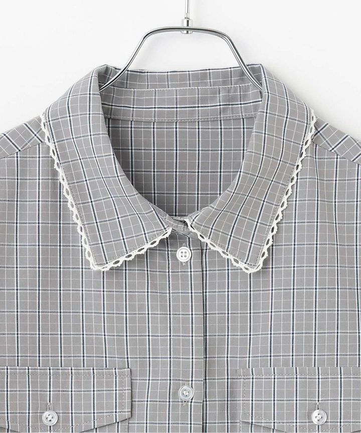 Checkered Shirt with Logo Plate [Korean Fashion],Gray, medium image number 9