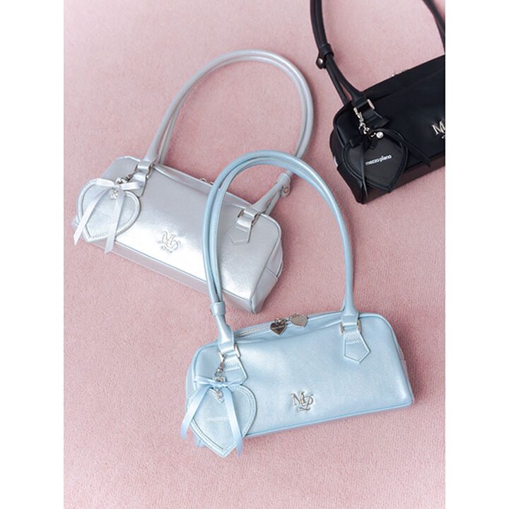 Heart Charm Long Handle Bag,Light blue, medium image number 4