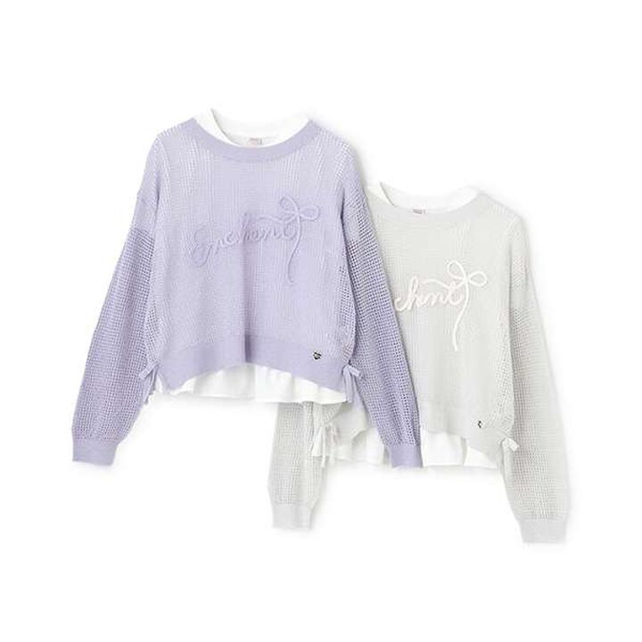 [Cool Touch] Lame Mesh Knit & Peplum T-Shirt Set,Ivory, medium image number 13