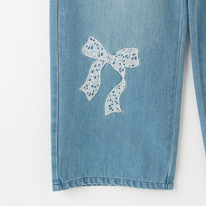 Lace Appliqué Slim Fit Loose Straight Denim Pants,Light blue, medium image number 10