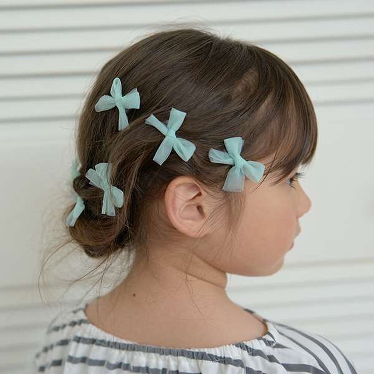 Tulle Ribbon Mini Hair Clips 10-Piece Set,Gray, large image number 2