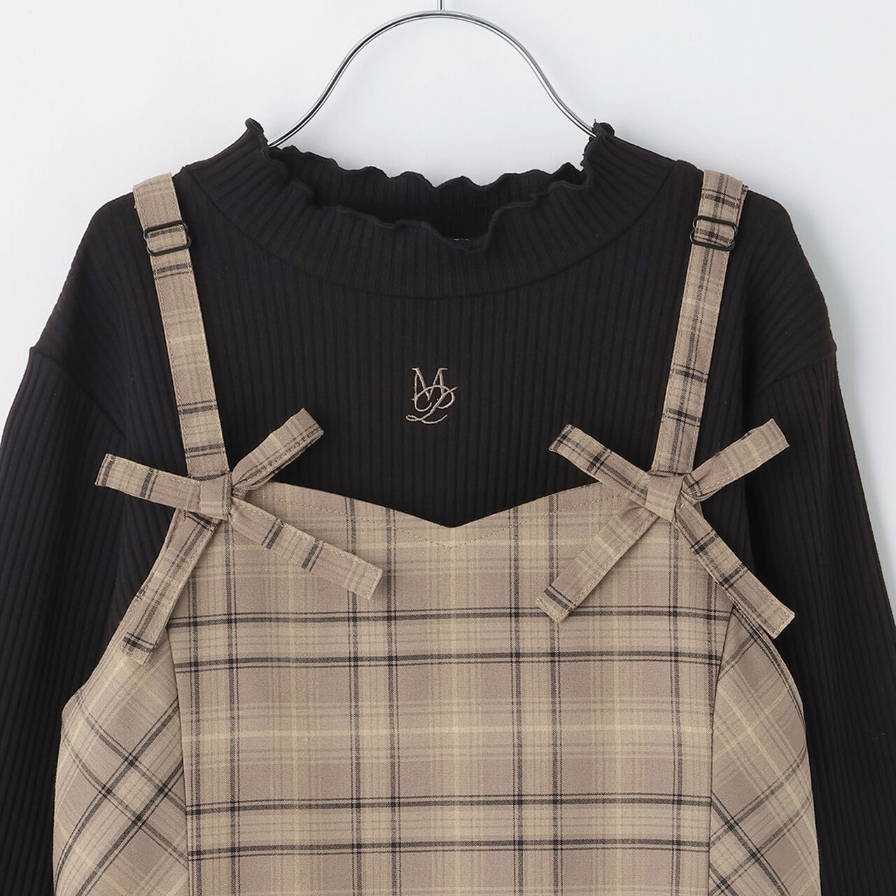 Twin Ribbon Jumper Skirt & T-Shirt Set,Brown, large image number 8