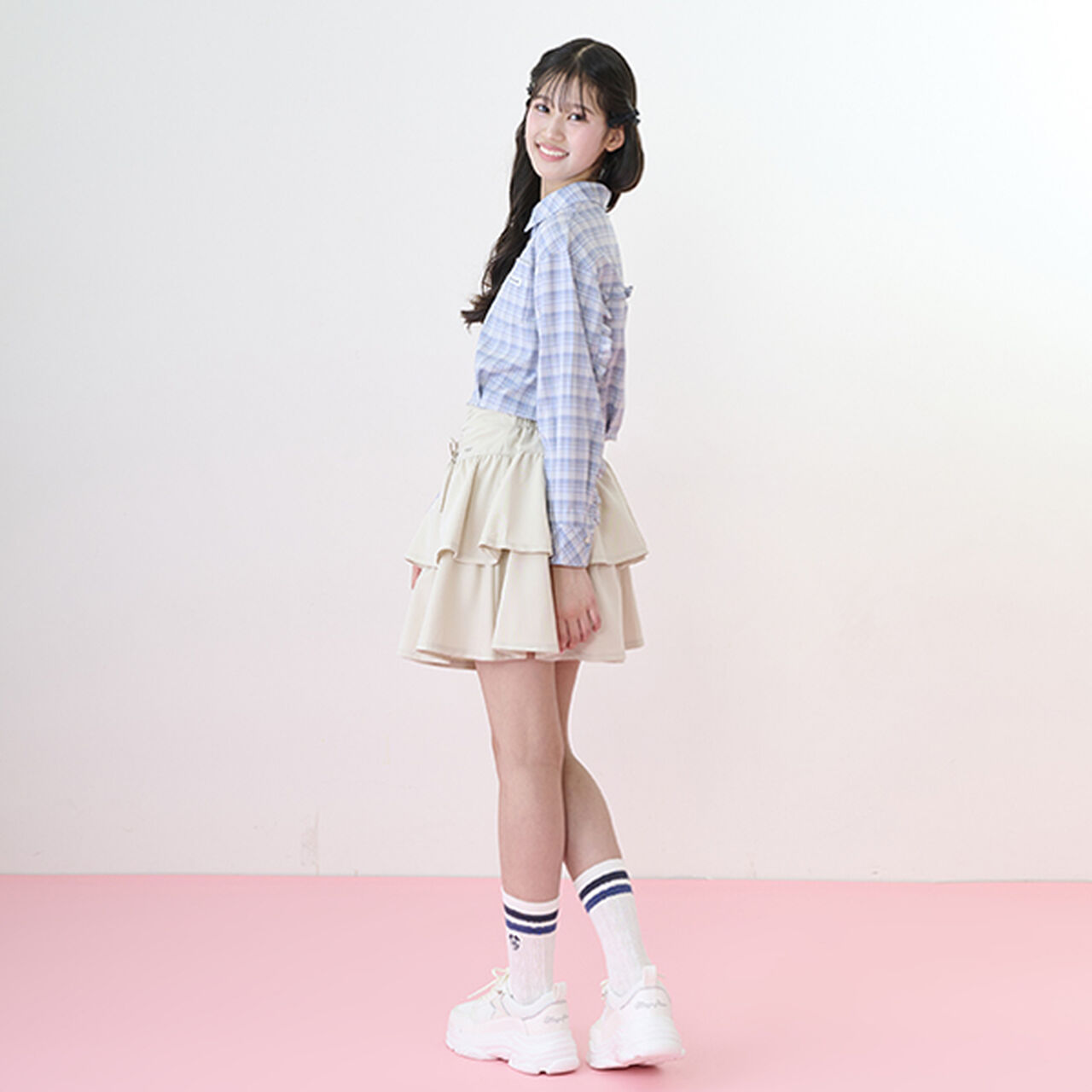 Drawstring Tiered Skirt with Shorts,Light blue, large image number 17