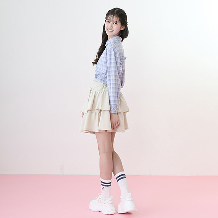 Drawstring Tiered Skirt with Shorts,Light blue, medium image number 17