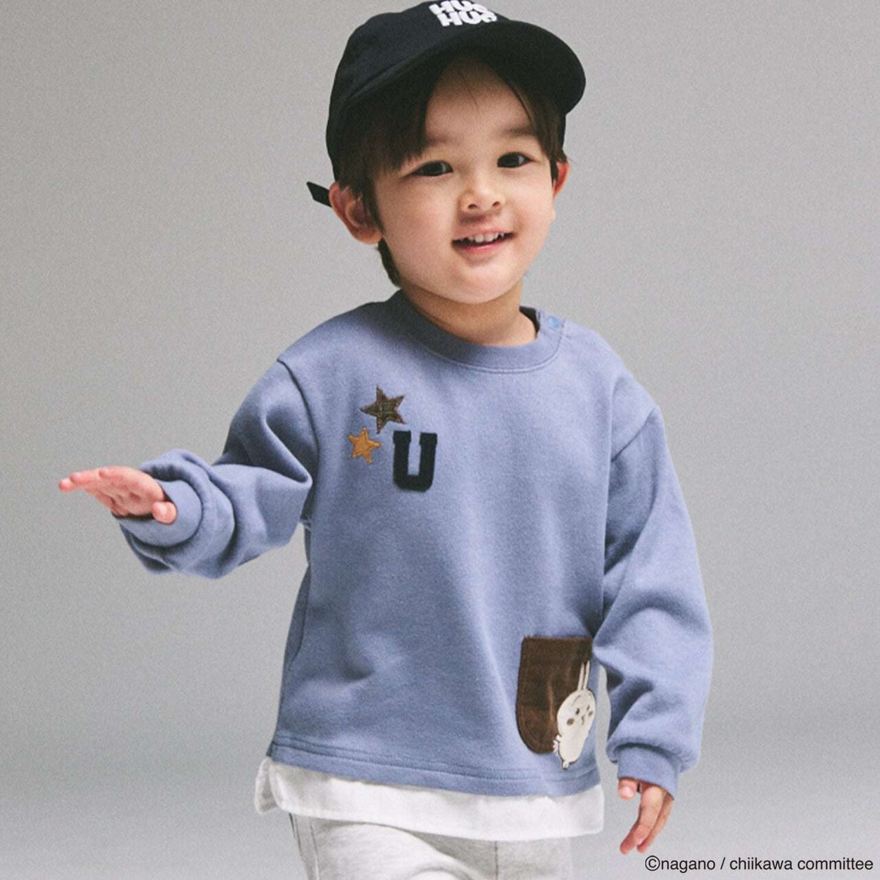 [Anime Chiikawa] Star Logo Appliqu&eacute; Pocket T-Shirt,Light blue, large image number 0