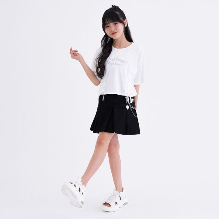 Chain-Accent Pleated Hem Skirt,Black, medium image number 1