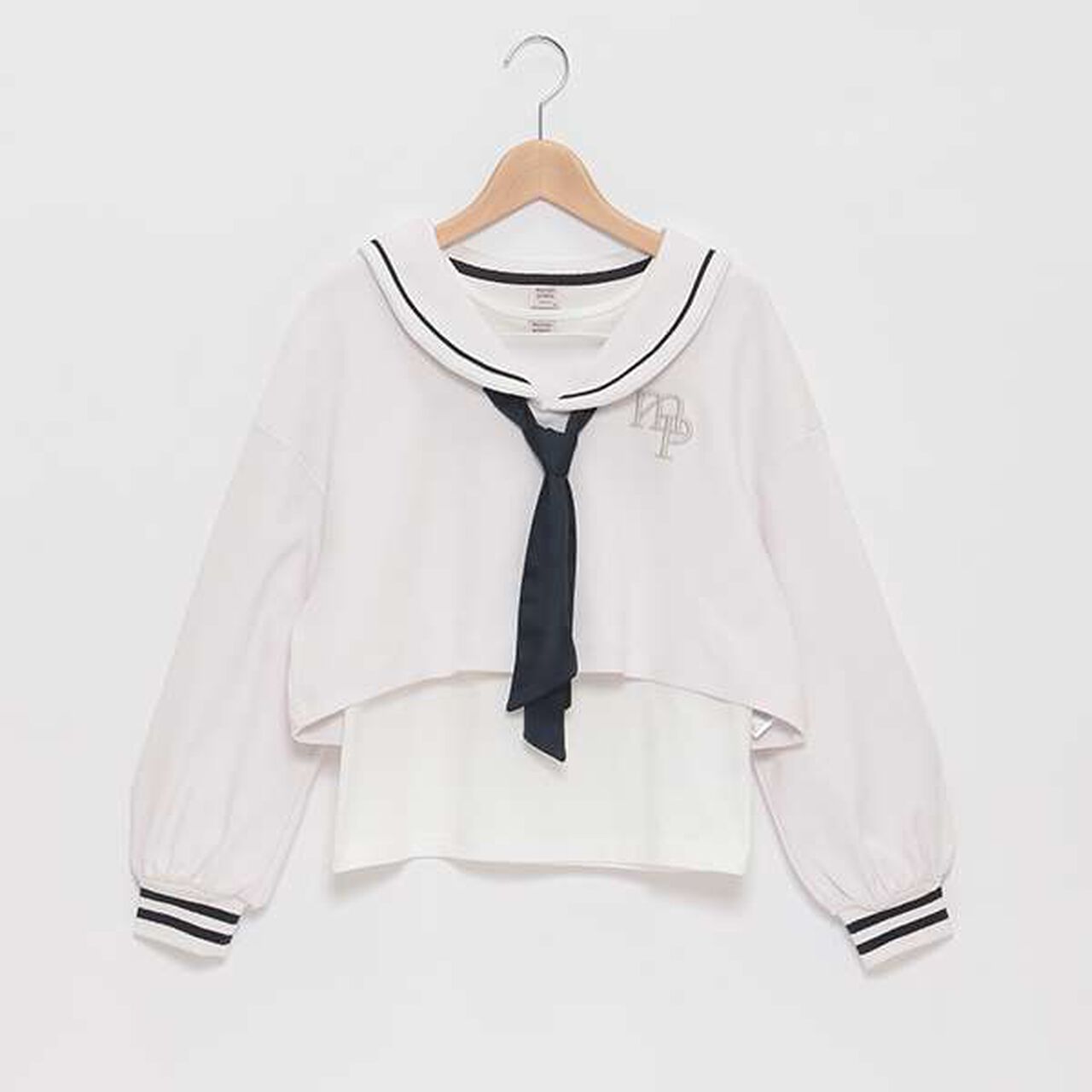 Short-Length Sailor Long-Sleeve Shirt & Tank Top Set,Sax blue, large image number 1