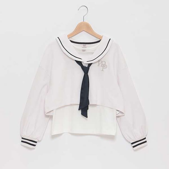 Short-Length Sailor Long-Sleeve Shirt & Tank Top Set,Sax blue, medium image number 1