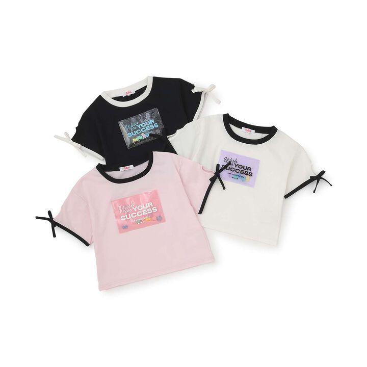 [Cool Touch] Lame Clear Patch Short-Sleeve Ribbon T-Shirt,Black, medium image number 20