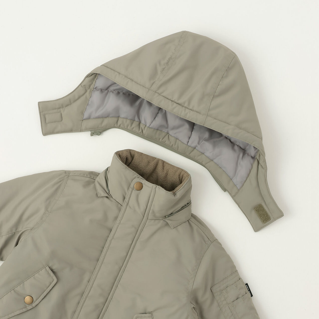 Washable MA1 Style Removable Hood Jacket,Khaki, large image number 15