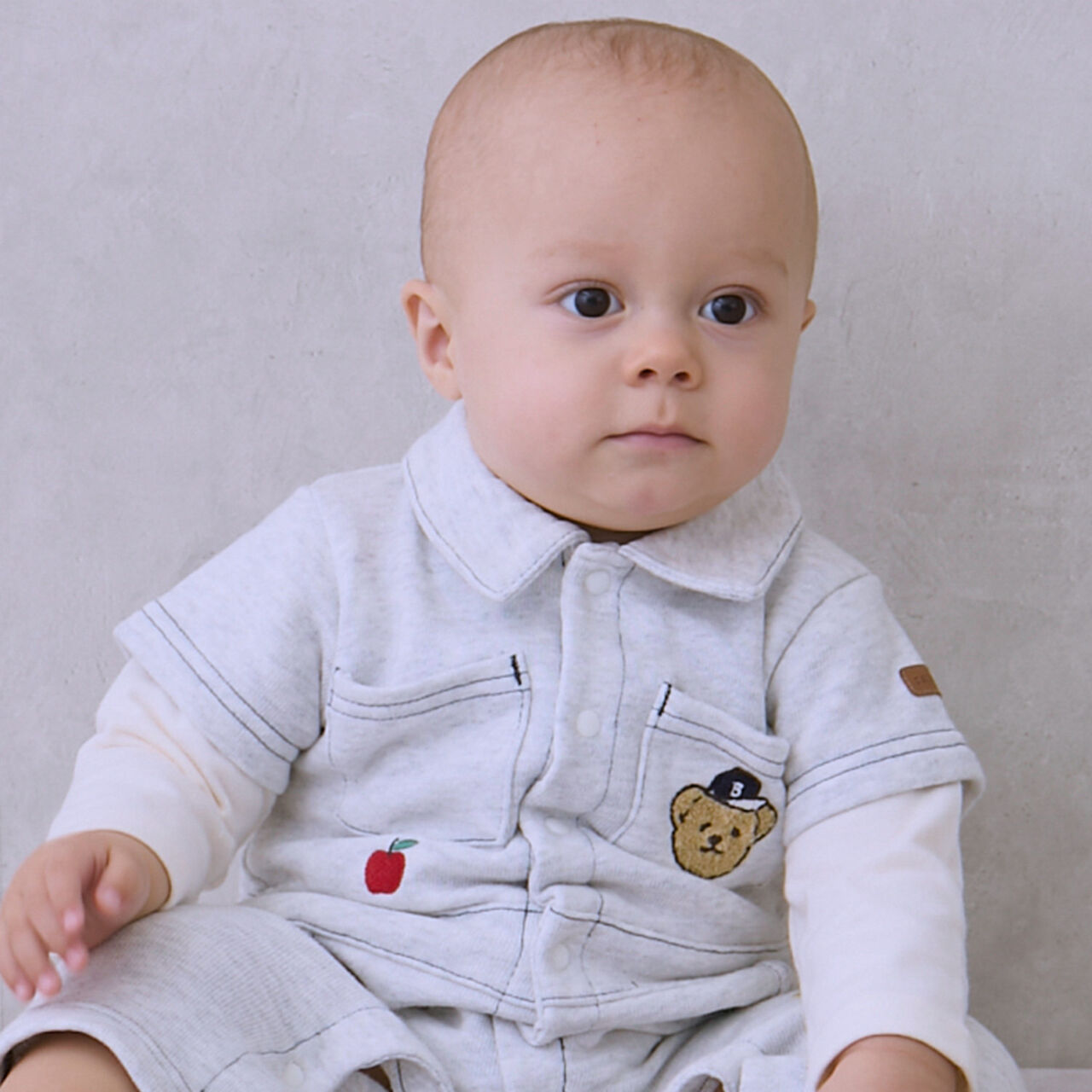 All-Over Embroidered Collared Coverall,Smoke white, large image number 3