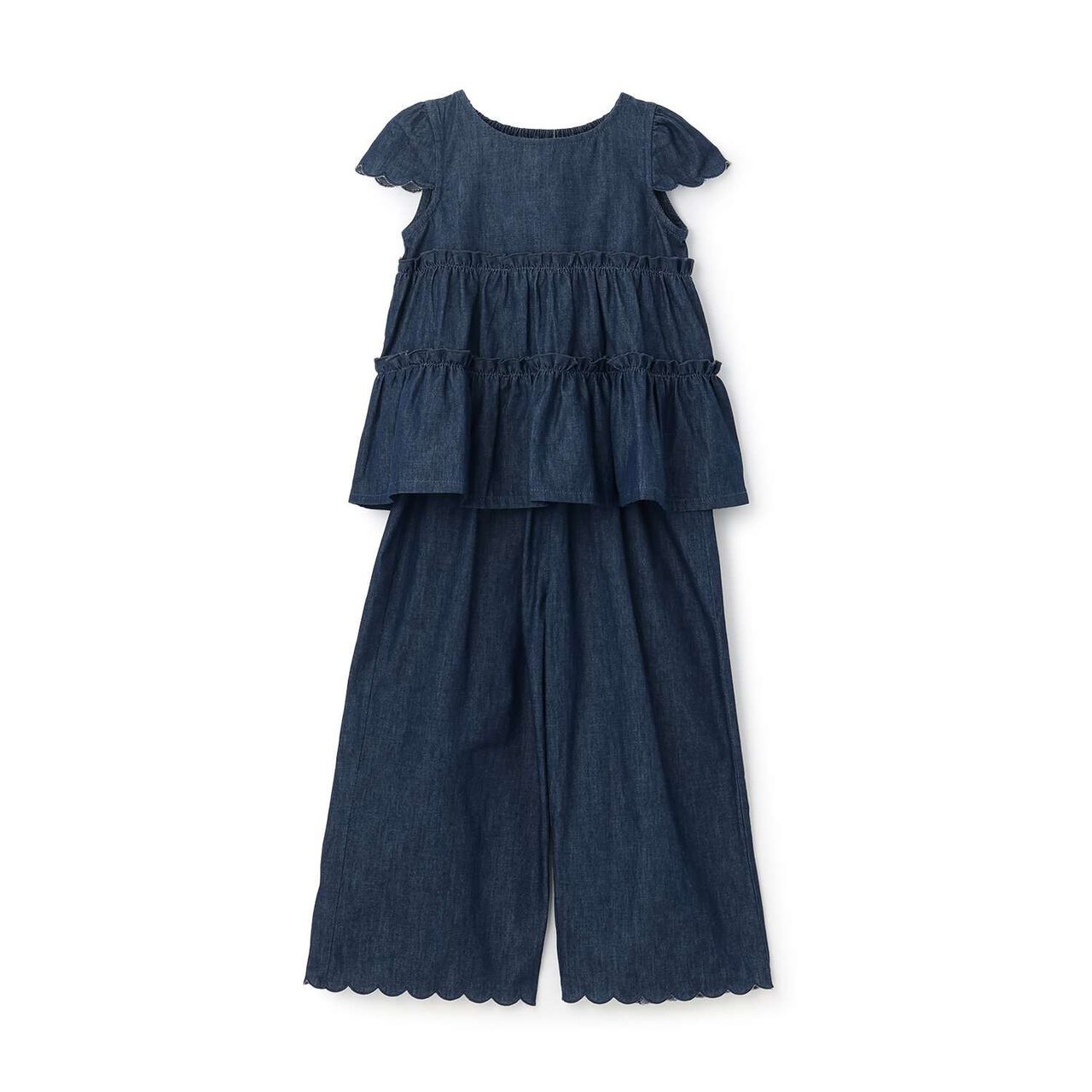 Assorted All-Over Pattern Tiered Blouse & Scallop Trim Pants Set,Emerald green, large image number 5