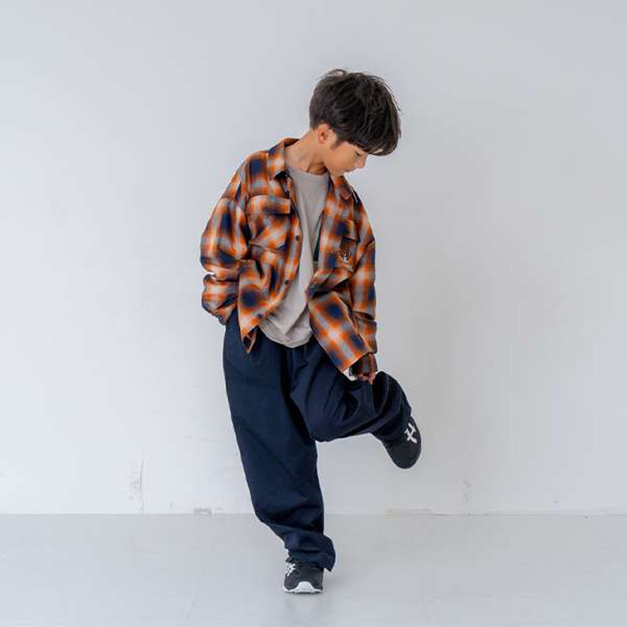 [Link] Ombre Check Emblem Embroidered Shirt,Orange, large image number 13