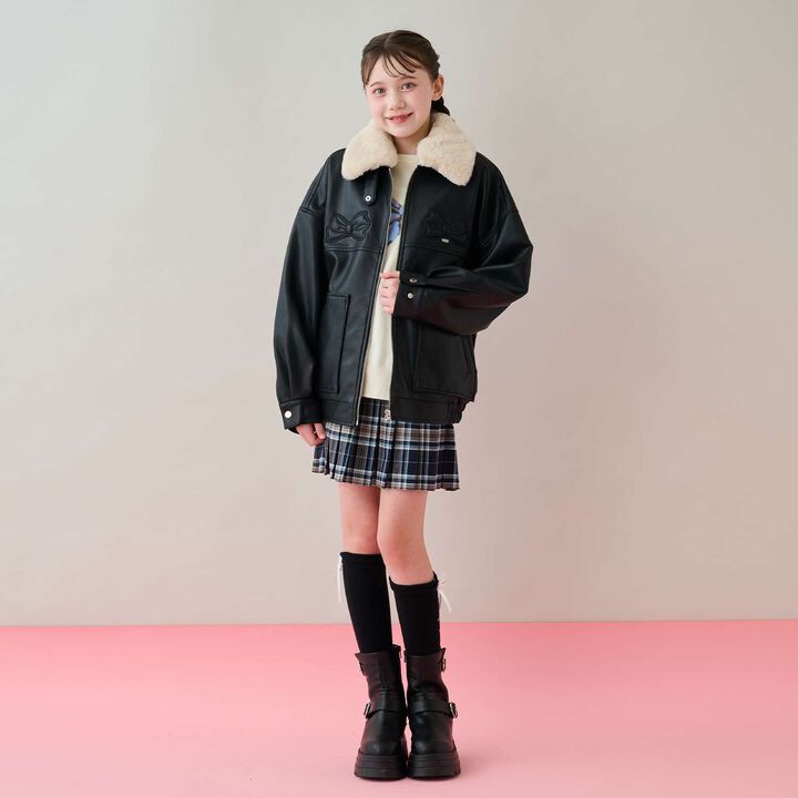 Ribbon Appliqué Faux Leather Jacket (with Faux Fur Collar),Dark brown, medium image number 14