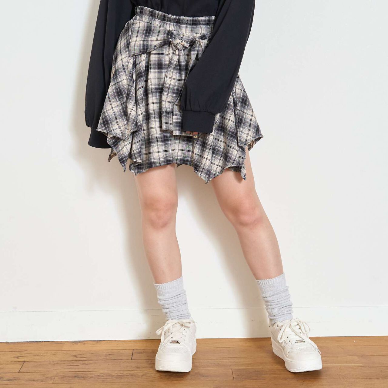 [LTXC] Waist Wrap Style Checkered Culottes,Black, large image number 6