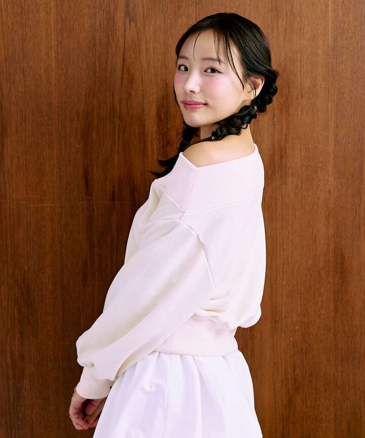 One-Shoulder Logo Sweatshirt,Navy, medium image number 2