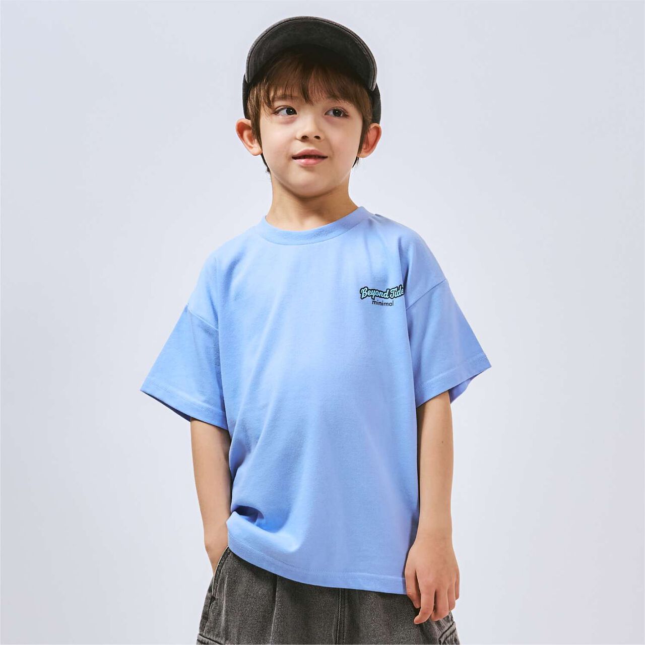 Loose Short Sleeve T-Shirt with Back Patch,Charcoal gray, large image number 2