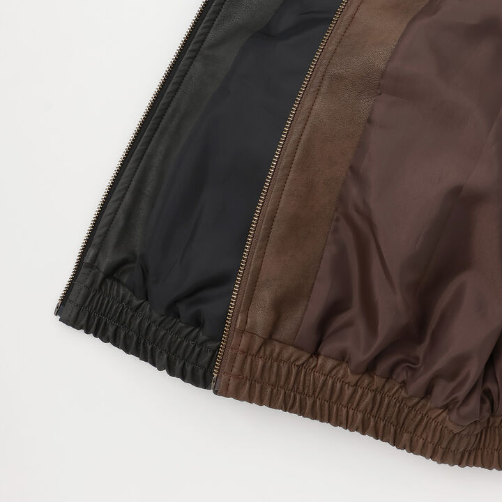 Synthetic Leather Bomber Jacket,Black, medium image number 17