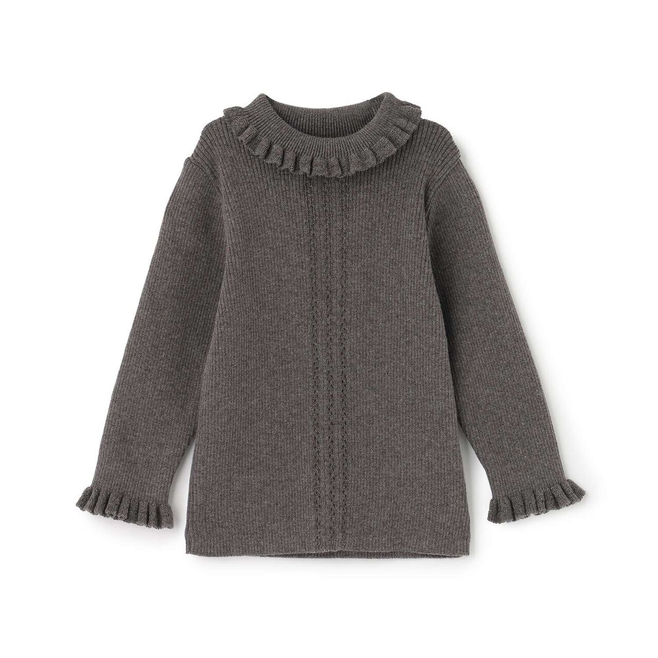 Petite High-Neck Frill Sweater [Made in Japan],Charcoal gray, large image number 2