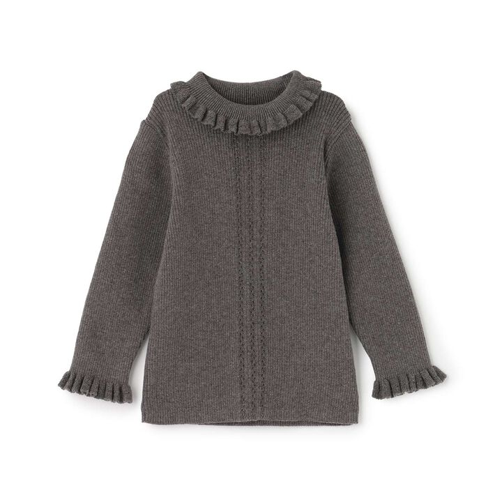 Petite High-Neck Frill Sweater [Made in Japan],Charcoal gray, medium image number 2