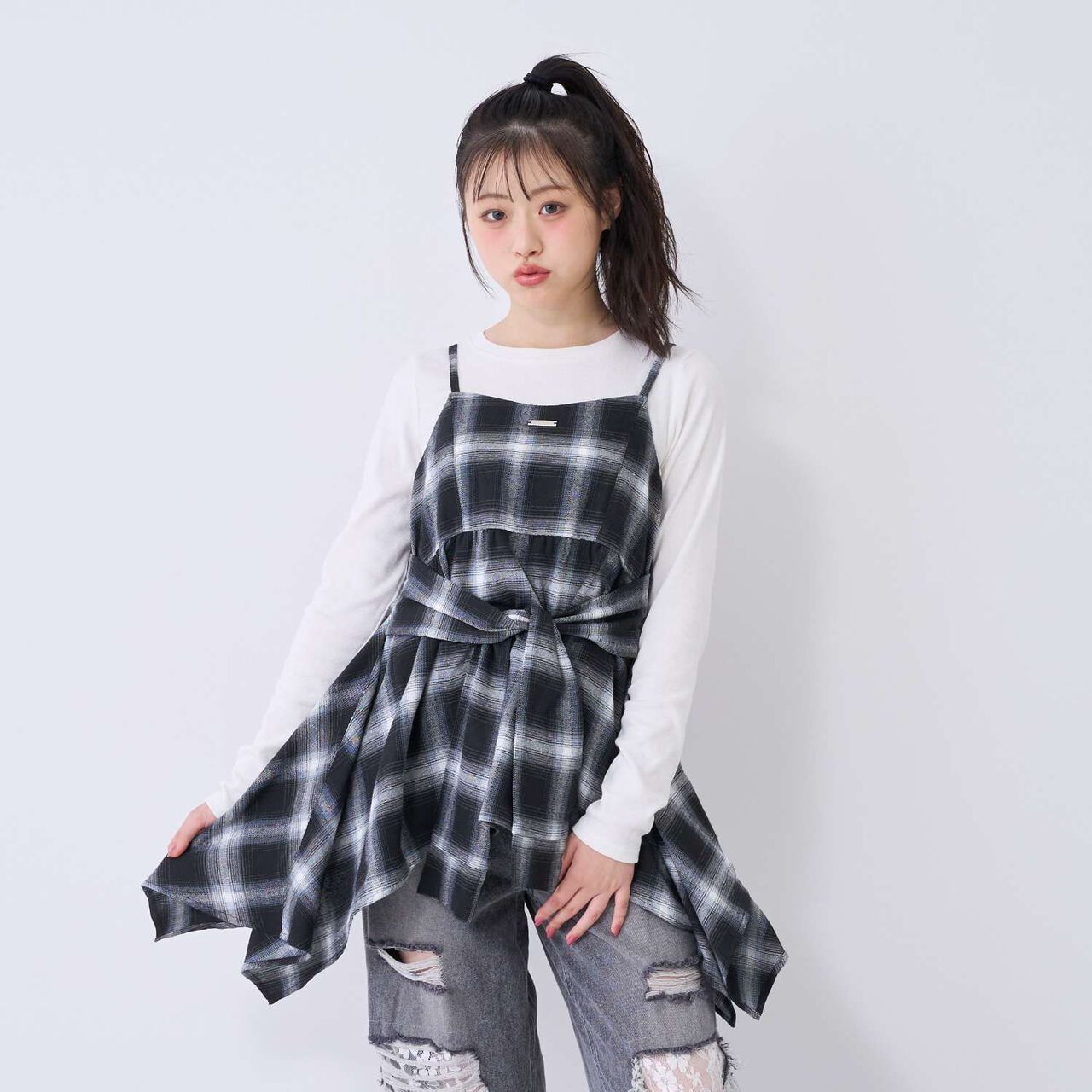[LTXC] Quick-Dry Absorbent Checkered Camisole Tunic with Inner Lining,Ivory, large image number 6