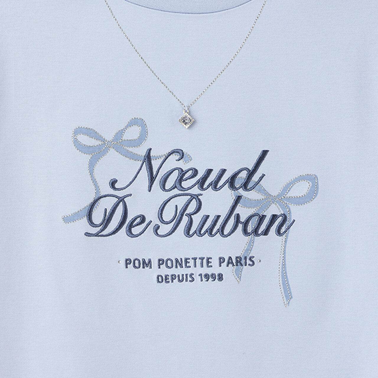 Necklace-Style Embroidered Flare Sleeve T-Shirt,White, large image number 7