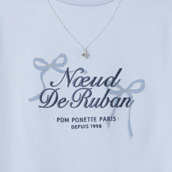 Necklace-Style Embroidered Flare Sleeve T-Shirt,White, medium image number 7