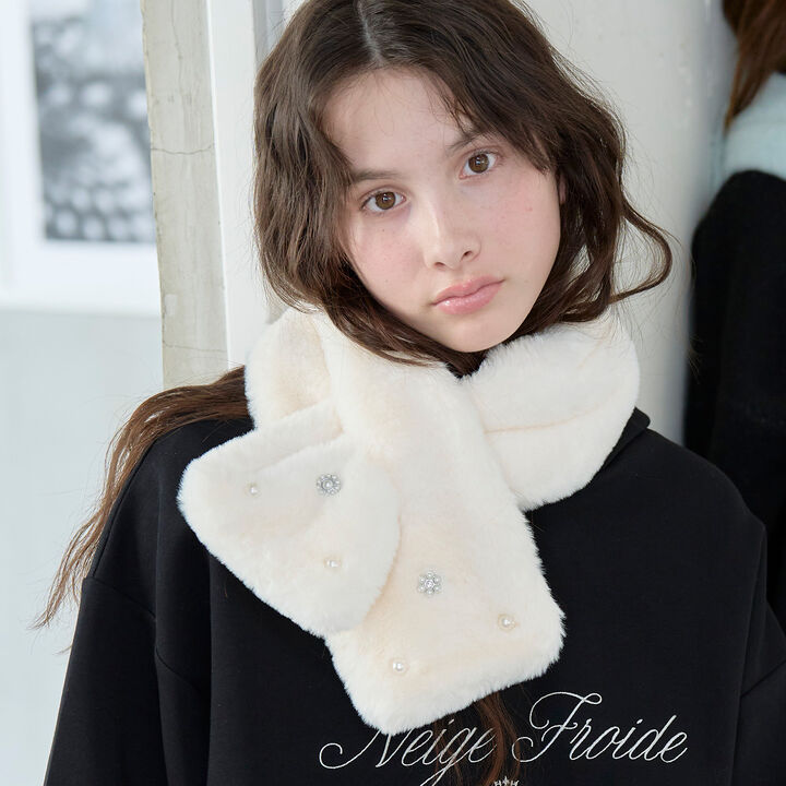 Faux Fur Tippet with Pearl Accent,, medium