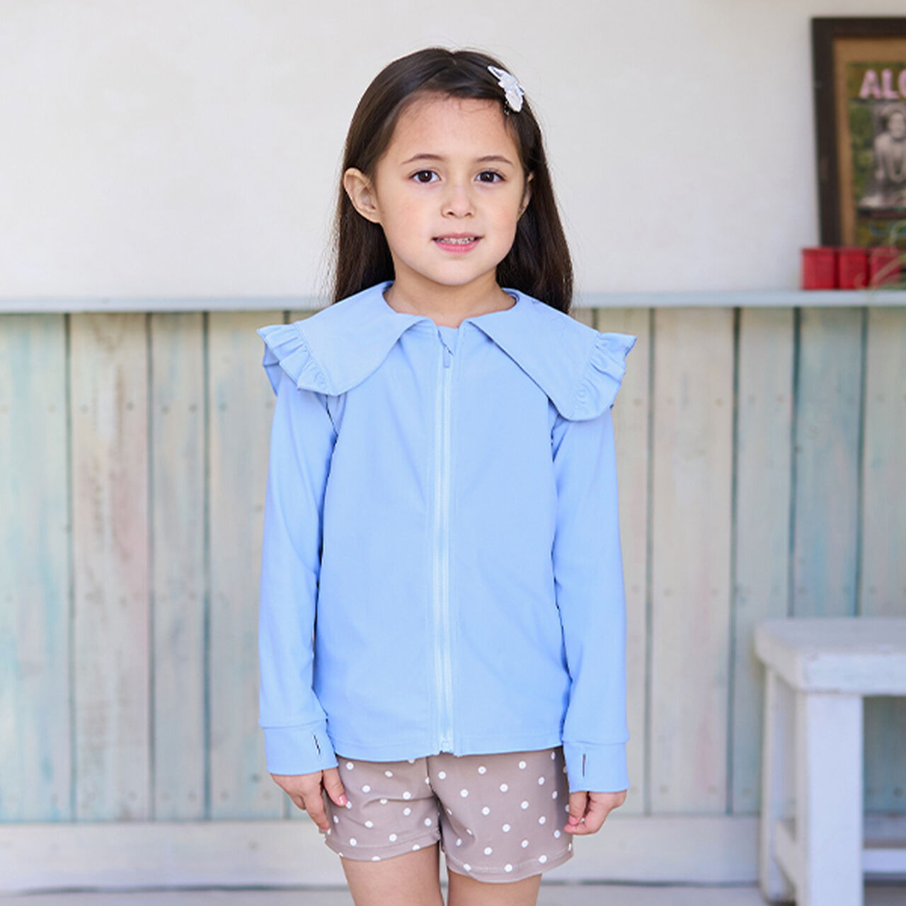 [SWIM] [UV Processing] Sailor Frilled Collar Rash Guard,Sax blue, large image number 0