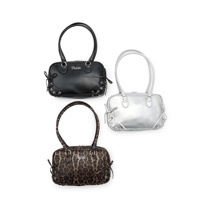 Lace-Up Long Handle Boston Bag,Beige, medium image number 7