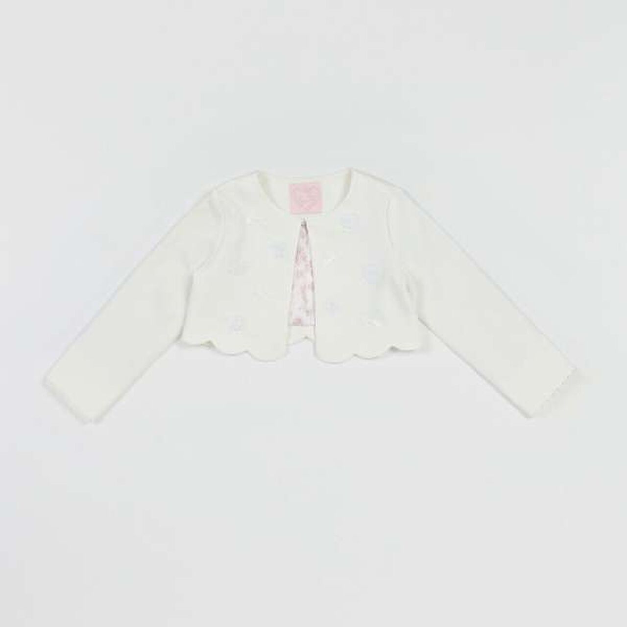 Flower Motif Scallop Trim Jacket,White, large image number 1