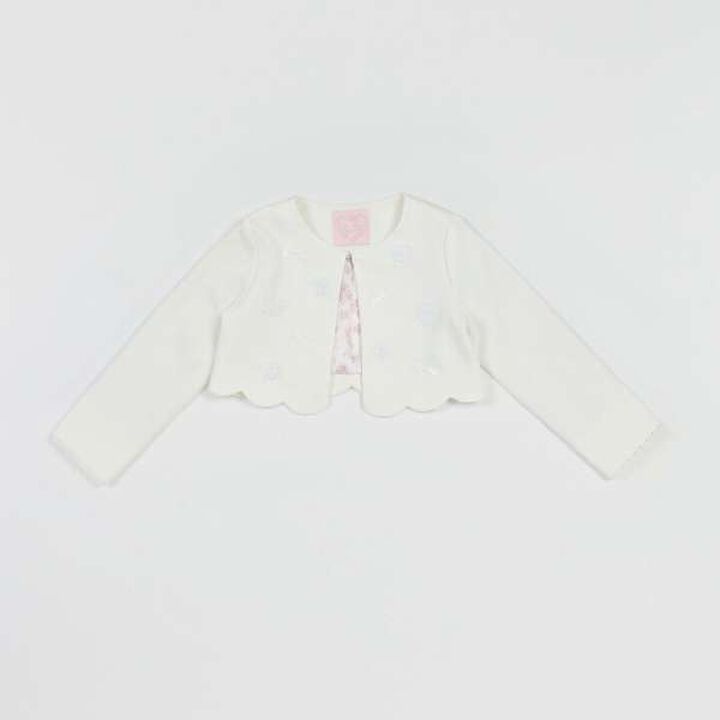 Flower Motif Scallop Trim Jacket,White, medium image number 1