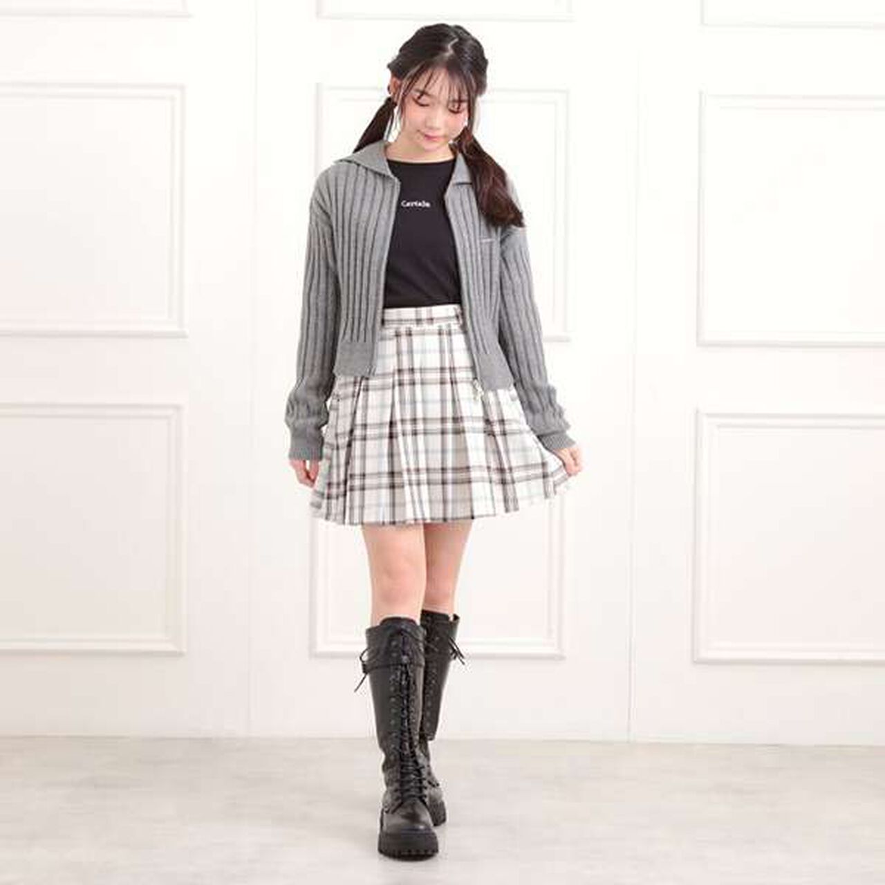 Brushed Pleated Skirt,Charcoal gray, large image number 14