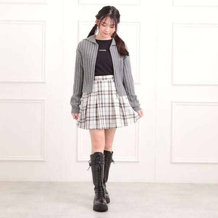 Brushed Pleated Skirt,Charcoal gray, medium image number 14