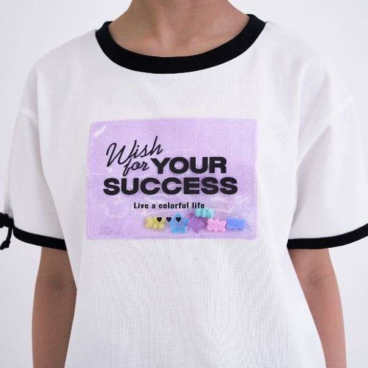 [Cool Touch] Lame Clear Patch Short-Sleeve Ribbon T-Shirt,Black, medium image number 7