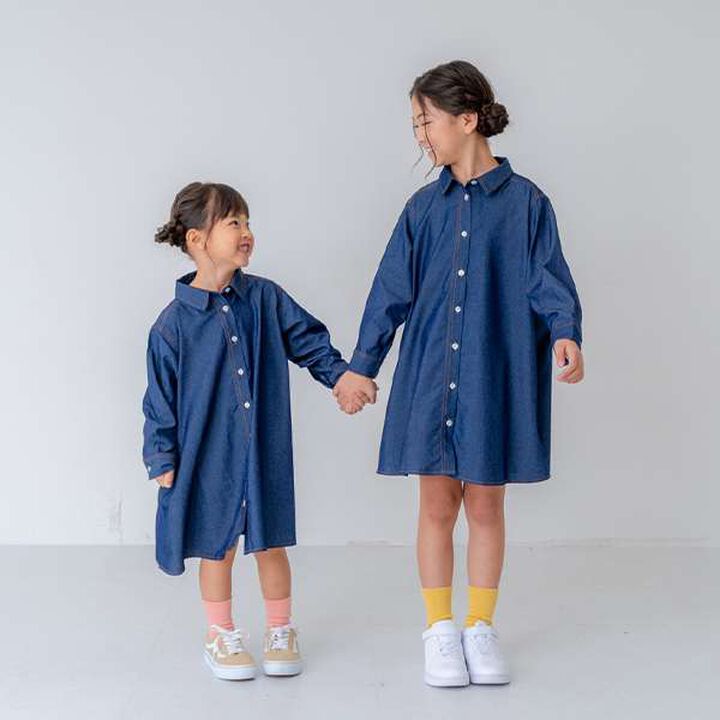 Denim Flare Shirt Dress,Light blue, medium image number 1