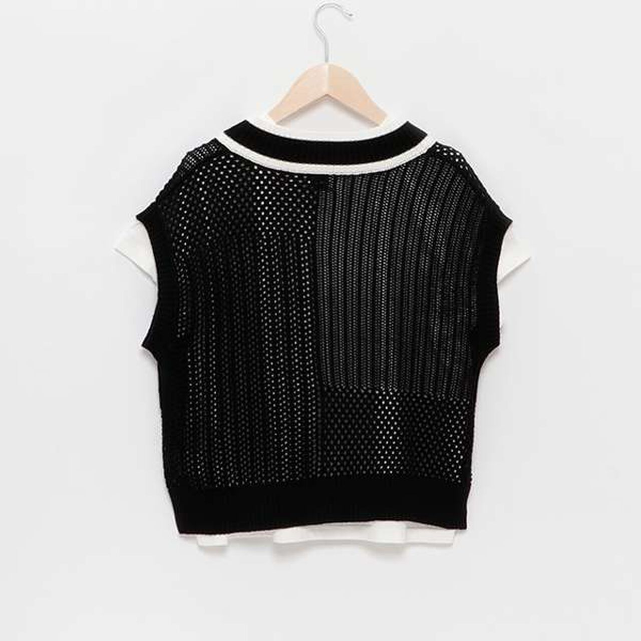 [AMI] Patchwork Knit Mesh Vest Set,Black, large image number 1