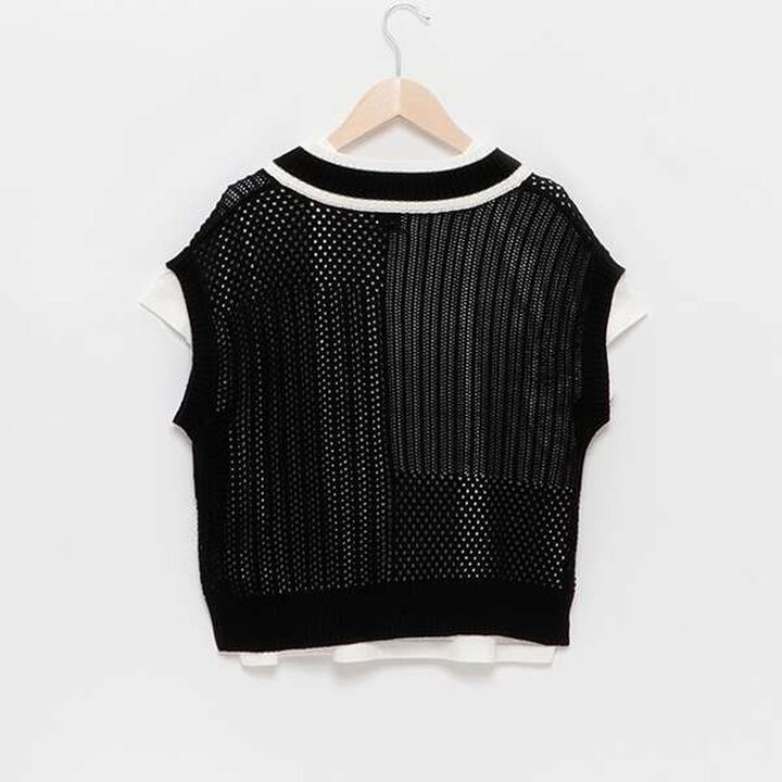 [AMI] Patchwork Knit Mesh Vest Set,Black, medium image number 1