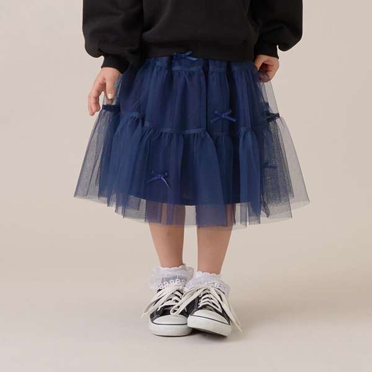 Tiered Tulle Skirt with Ribbon,Black, large image number 22
